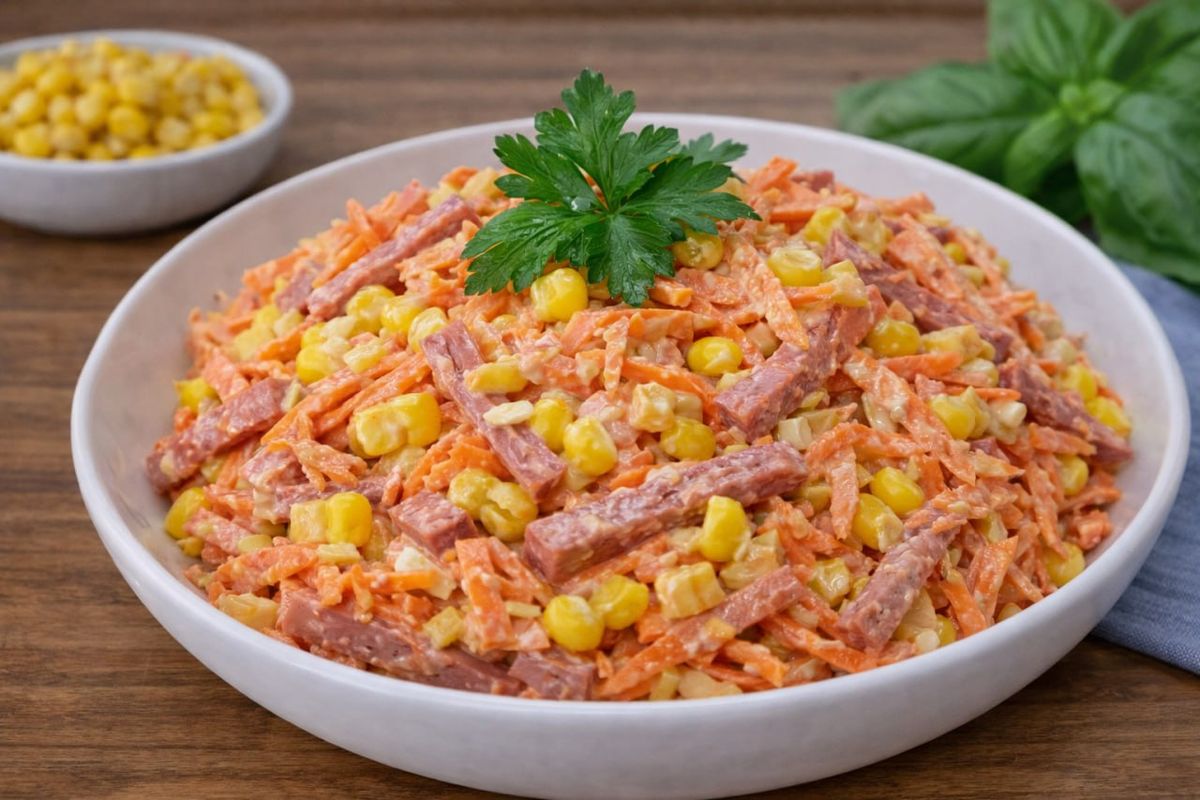 Сочный салат с колбасой и морковью: простой и быстрый рецепт для праздника